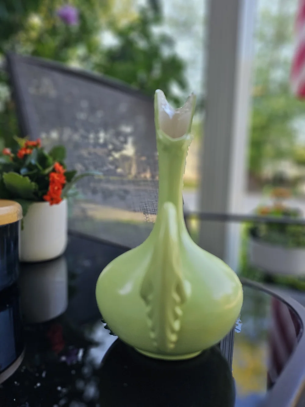Vintage Niloak Pottery Rooster Ewer Pitcher Vase Matte Chartreuse Green MCM